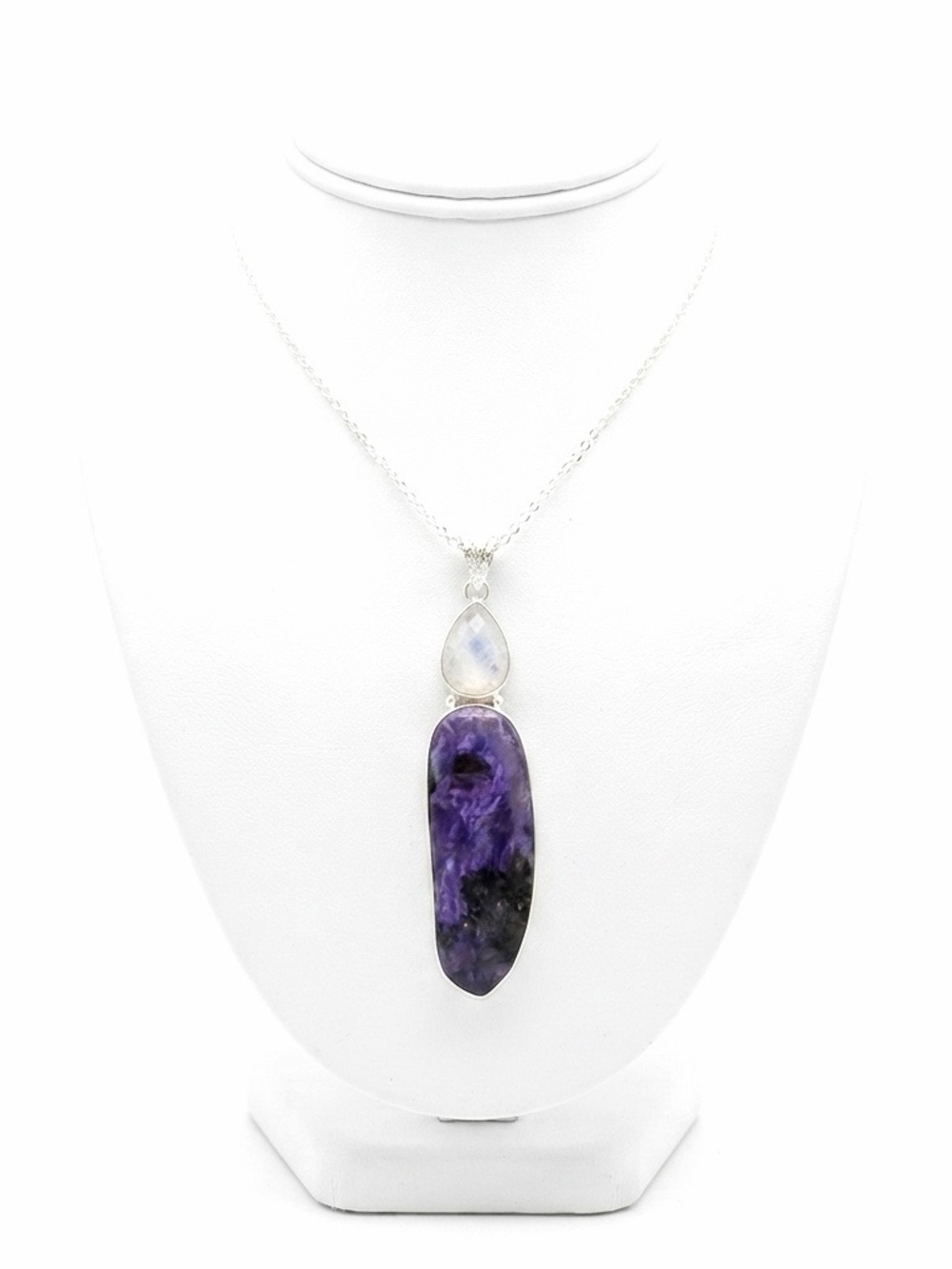 New Artisan Rare Charoite 2 Stone Deep Purple 925 Sterling Silver Necklace